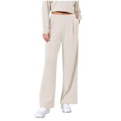 Jogginghose Damen Lang Baggy Palazzo Hose Leicht High Waist Anzughose Relaxhose mit Gummizug Einfarbig Sporthose Freizeithose Summer Mode Stoffhose Pants Geradem Bein Lockere Traininghose Lässige von Sunnyuk