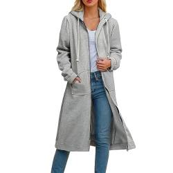 Kapuzenjacke Damen Lang Winter Sale Hoodie Zip Kapuzenmantel Oversize Casual ReißVerschluss Sweatshirt Lange Mantel Jacke mit Kapuze Tasche Mode Sweatjacke Elegante Kapuzenpullover Herbst Winter von Sunnyuk