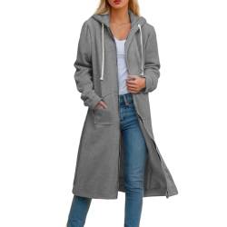 Kapuzenjacke Damen Lang Winter Sale Hoodie Zip Kapuzenmantel Oversize Casual ReißVerschluss Sweatshirt Lange Mantel Jacke mit Kapuze Tasche Mode Sweatjacke Elegante Kapuzenpullover Herbst Winter von Sunnyuk