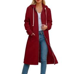 Kapuzenjacke Damen Lang Winter Sale Hoodie Zip Kapuzenmantel Oversize Casual ReißVerschluss Sweatshirt Lange Mantel Jacke mit Kapuze Tasche Mode Sweatjacke Elegante Kapuzenpullover Herbst Winter von Sunnyuk