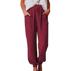 Leinenhose Damen Sommer Aladinhose mit Kordelzug Haremshosen Baumwolle Leinen Weites Bein Lose Freizeithose Leinen Casual Frauen Fit Elastischer Tunnelzug Lange Weich Bequem Strandhose von Sunnyuk