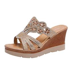 Pantoletten Damen Sommer Keilabsatz Elegante Slipper Damen Peeptoe Bohemian Hausschuhe Damen Plattform Mit Fussbett Römische Mit Absatz Pantoletten Orthopädische Sandalen Slides Sommerschuhe von Sunnyuk