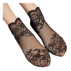 Perlen-Spitzen-Socken Damen, Kunstperlen-Dekor, unsichtbare Socken, Blätter, Spitze, Ballerina Socken, dünne Damen-Spitzen-Bootssocken, Hohle, rutschfeste, Flache Socken(Y Schwarz2, Einheitsgröße) von Sunnyuk