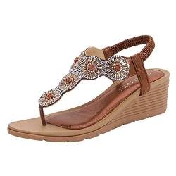 Römer Sandalen Damen Sommer Sandalen für Frauen Komfort mit elastischem Knöchelband beiläufige Sandalen von Bohemian Beach Schuhe Damen Sneakers Gelb von Sunnyuk