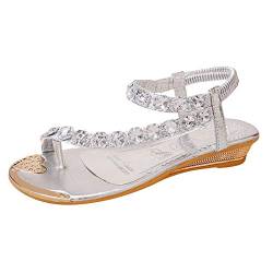 Sandalen Damen Elegant Flach Bohemia-Stil Damen-Hausschuhe Slip Beach Schuhe kristalline Frauen Mode auf Keilfrauensandalen Damen Schuhe Elegant Schwarz von Sunnyuk