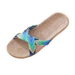 Sandalen Damen mit Absatz Frauen Bunte Blumen Flache Bunte Blumen Strand Hausschuhe Slip On Mode Hausschuhe Flache Offene Spitze Sommer Lässige Mode Sandalen Strand Hausschuhe (Z1-Green, 37-38) von Sunnyuk