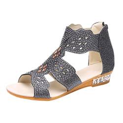 Sandalen Damen mit Absatz Vorne Geschlossen Knopfleiste Freizeit Pantoletten Sandaletten Geschlossen Schnalle Rutschfeste Römersandalen Ledersandalen Hallux Badelatschen Sommerstiefel Ballerinas von Sunnyuk