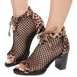 Sandalen Damen mit Absatz Weiß Sandalen Damen Spitze Pumps Schuhe Blockabsatz Stiefeletten Runder Spitze Blumenmuster Mesh Hohle Tüll Strass Sommerstiefel Reißverschluss Freizeit Atmungsaktiv Schuh von Sunnyuk