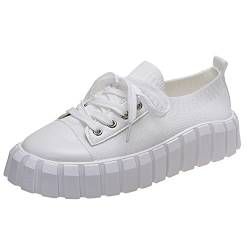 Sneaker Damen Weiss Plateau Mode Farbe weiche leichte Schuhe solide Sneakers für Frauen Plattform Schnürung Bequeme nur Damen-Sneakers Damen Schuhe Elegant Schwarz Mit Absatz von Sunnyuk