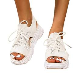 Sommer Damen Sandalen Mesh Casual Weiß Dicke Sohlen Schnürsandalen Offene Zehen Strandschuhe Monk Schuhe Damen von Sunnyuk