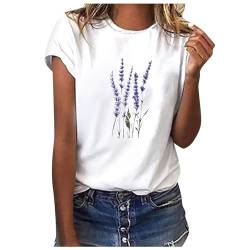 Sommer T-Shirt Damen Weiss Basic Tshirt Bedrucken Rundhalsausschnitt Weiß T Shirt Oberteile Baumwolle Casual Locker Kurzarm Bluse Tops Sportshirt Ausgefallene Tshirts von Sunnyuk