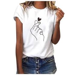 Sommer T-Shirt Damen Weiss Basic Tshirt Bedrucken Rundhalsausschnitt Weiß T Shirt Oberteile Baumwolle Casual Locker Kurzarm Bluse Tops Sportshirt Ausgefallene Tshirts von Sunnyuk