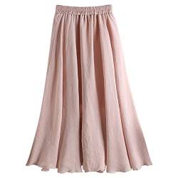 Sommerrock Damen Lang Leicht Langdruck Faltenrock Jean Röcke Elegant Blumen Sommerrock Skirt Sommer High Waist Vintage Rock Strandkleid Retro Freizeit Stufenrock Wickelrock für Frauen von Sunnyuk