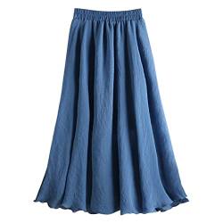 Sommerrock Damen Lang Leicht Langdruck Faltenrock Jean Röcke Elegant Blumen Sommerrock Skirt Sommer High Waist Vintage Rock Strandkleid Retro Freizeit Stufenrock Wickelrock für Frauen von Sunnyuk