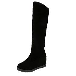 Stiefeletten Damen mit Absatz Elastizität Einsatz Warme Knielange Stiefel Stiefel Baumwolle Winter Weibliche Ferse Sexy Hohe Herbst Stiefel Höhe Frauen Schuhe stiefel Overknees Damen Leder Flach von Sunnyuk