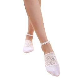 Sunnyuk 3 Paar Damen Unsichtbare Ballerina Socken, Perlen Spitzen Socken Söckchen, Füßlinge Spitze Unsichtbare Ballerina Socken Netz Socken Transparente Lace Spitzensocken für Frauen Mädchen von Sunnyuk