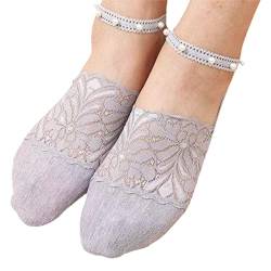 Sunnyuk 3 Paar Perlen-Spitzen-Socken Damen, No-Show-Socken für Damen, Rutschfeste Perlen-Spitzensocken, Söckchen für den Sommer, Niedliches Mesh, Transparent, Ultradünn, Durchsichtig, Lässige Socken von Sunnyuk