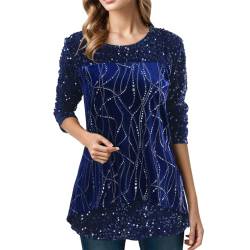 Sunnyuk Festliche Oberteile Damen Glitzer - Blusen Oberteil Langarm Glitzer Top Pullover Große Größen Zur Hochzeit Silvester Tunika Oberteile Party Rundhals Langarmshirt Shirt Bluse von Sunnyuk