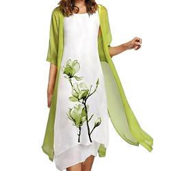 Sunnyuk Sommerkleid Damen Elegant Damen Abendkleid Lang zweiteiliges Set, Ärmelloses Kleid mit Blumendruck und Rundhalsausschnitt, einfarbige dünne Jacke, Abendkleider Elegant für Hochzeit von Sunnyuk