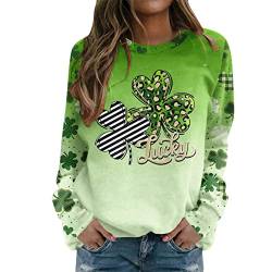 Sunnyuk St Patricks Day Kostüm Damen Lustig Prime Irish Pullover mit Kleeblatt Motiv Lang Sexy Rundhals Langarm Shamrock Clover Print Sweatshirt Frauen Schwarz Winter Oberteile Mädchen von Sunnyuk