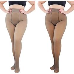 Sunnyuk Strumpfhosen Hose Große Größen Damen Warme Fleece Gefütterte Leggings für Frauen Plus Size Fake Translucent Flawless Legs Strumpfhosen Thermal Winter Plüschstrümpfe 2 Paar von Sunnyuk