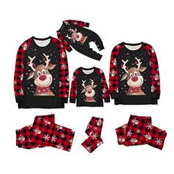 Sunnyuk Weihnachten Schlafanzüge für Familie, Matching Weihnachts Pyjamas Set für Family, Weihnachten Pjs Set für Erwachsene Kinder, Schlafshirt Oberteil mit Hirsch Aufdurck Hose Hausanzug Sleepwear von Sunnyuk