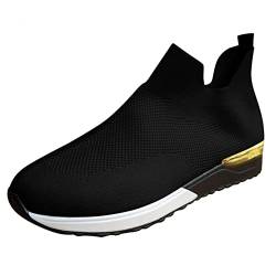 Turnschuhe Damen Schwarz Leder Sommerschuhe für Damen 2022 Atmungsaktiv Sportschuhe rutschfest Straßenlaufschuhe Leichte Laufschuhe Outdoor Workout Running Jogging Mode Freizeitschuhe Fußballschuhe von Sunnyuk