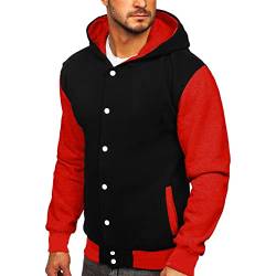 Varsity Jacket Herren College Baseball Jacke Bomberjacke Vintage Einreiher Sweatshirt Jacke mit Kapuze Kapuzenpullver Collegejacke Sweatshirt mit Tasten Hoodie Oldschool Style von Sunnyuk