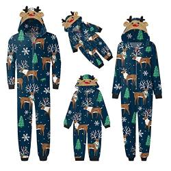 Weihnachten Pyjama Familien Damen Herren Kinder Jumpsuit Kuschelig Hoodie mit Reißverschluss Kapuze Weihnachts Schlafanzug Set Einteiler Nachtwäsche Overall Hausanzug für die ganze Familie von Sunnyuk