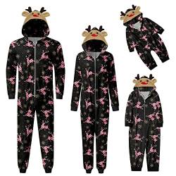 Weihnachten Pyjama Familien Damen Herren Kinder Jumpsuit Kuschelig Hoodie mit Reißverschluss Kapuze Weihnachts Schlafanzug Set Einteiler Nachtwäsche Overall Hausanzug für die ganze Familie von Sunnyuk