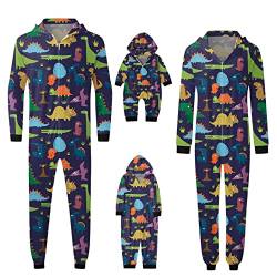 Weihnachten Pyjama Familien Damen Herren Kinder Jumpsuit Kuschelig Hoodie mit Reißverschluss Kapuze Weihnachts Schlafanzug Set Einteiler Nachtwäsche Overall Hausanzug für die ganze Familie von Sunnyuk