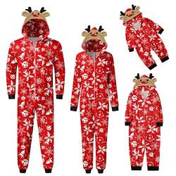 Weihnachten Pyjama Familien Damen Herren Kinder Jumpsuit Kuschelig Hoodie mit Reißverschluss Kapuze Weihnachts Schlafanzug Set Einteiler Nachtwäsche Overall Hausanzug für die ganze Familie von Sunnyuk