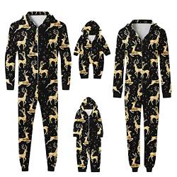 Weihnachten Pyjama Familien Damen Herren Kinder Jumpsuit Kuschelig Hoodie mit Reißverschluss Kapuze Weihnachts Schlafanzug Set Einteiler Nachtwäsche Overall Hausanzug für die ganze Familie von Sunnyuk