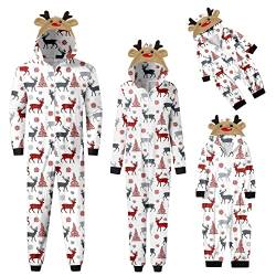 Weihnachten Pyjama Familien Damen Herren Kinder Jumpsuit Kuschelig Hoodie mit Reißverschluss Kapuze Weihnachts Schlafanzug Set Einteiler Nachtwäsche Overall Hausanzug für die ganze Familie von Sunnyuk