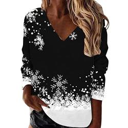 Weihnachtspullover Damen Oversize Pullover Sommer 3/4 Arm Langarm Bedrucktes Sweater Sweatshirt Damen Weiss Oversize Herbst Winter Langarmshirt V-Ausschnitt Eng Locker Oberteil Bluse Top Frauen von Sunnyuk