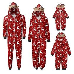 Weihnachtsschlafanzüge Familie Jumpsuit Weihnachts Pyjama Set Damen Herren Kinder Kuschelig Hoodie mit Reißverschluss Kapuze Schlafanzug Einteiler Nachtwäsche Overall für die ganze Familie von Sunnyuk