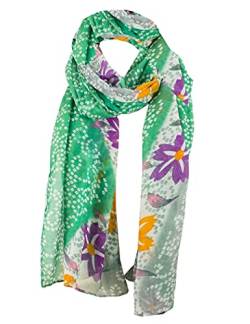 Sunsa Damen Schal, Halstuch Baumwolltuch für Frühlings/Sommer, Stola Tuch mit Blumen Design, Accessoires for Women, Scarf Tücher und Schals als Geschenk für Frauen/Freundin (grün/grau) von Sunsa