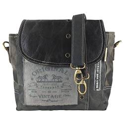 Sunsa Damen Umhängetasche in Vintage Stil. Schultertasche aus schwarze Leder & graue Canvas. Kleine Messenger Crossbody Tasche als Geschenkideen für Frauen/Mädchen, Pferde Motiv von Sunsa