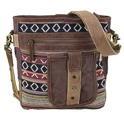 Sunsa Damen Umhängetasche. Braune Tasche aus Canvas/Baumwolle, 6 Liter von Sunsa