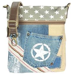 Sunsa Damen Umhängetasche. Nachhaltig Tasche aus recycelte Jeans & Canvas. Vintage Stil mit Stern Design Schultertasche. Kleine Crossover Bag von Sunsa