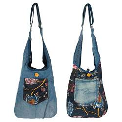 Sunsa Damen nachhaltig Hobo Tasche, Umhängetasche aus recycelte Jeans & Baumwolle. Boho Crossbody Bag. Schultertasche Frauen/Mädchen Geschenkidee von Sunsa