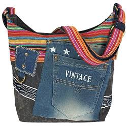 Sunsa Damen vegane Umhängetasche. Hobo Tasche aus Canvas & recycelte Jeans. Nachhaltig Vintage Crossbody Bag als Geschenkideen für Frauen von Sunsa