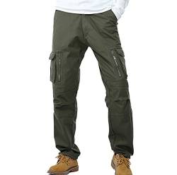 Sunshey Herren Thermohose Thermo-Cargohose Arbeitshose Fleece gefüttert aus Baumwolle mit Reißverschluss mehere Taschen Loose Fit, Armeegrün, DE 48/Chinas 33 von Sunshey