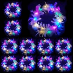 LED Feder Stirnbänder,10 Stück Haarkranz Feder,LED Blumenkranz,Leuchtende Haarkränze,Leuchtendes Haarreif,Party Kopfschmuck Leuchtend,Blumenkranz Haare für Festivals Hochzeiten Party Zubehör von Sunshine smile