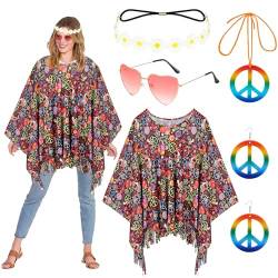Mardi Gras Damen Umhang,70er Hippie Kostüm,Hippie Kostüm Damen,Hippie Umhang,70er-Hippie-Kleid-Kostüm,60er Kostüm Damen,Hippie Kleidung Damen,Karneval Kostüm Damen Hippie,Hippie Damen Poncho Set von Sunshine smile