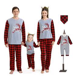 SunshineFace Familie Passende Weihnachtsoutfits Pyjamas, Erwachsenes Kind Frohe Weihnachten Plaid Freizeitkleidung Nachtwäsche Haustier Bandana von SunshineFace