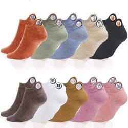 Sunvivid 10 Paar Damen Lustige Socken Baumwolle Komfortabel Bunte Kurz Socken Niedlich Karikatur Bestickte Sportsocken für Frauen und Mädchen Größe: 35-40 von Sunvivid