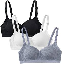 Sunvivid 3er-Pack Teenager Mädchen BH Sport Softbra Bralette Ohne Bügel Nahtlose Gepolsterte Unterwäsche mit Verstellbarem und Abnehmbarem Schultergurt für Kinder und Damen von Sunvivid