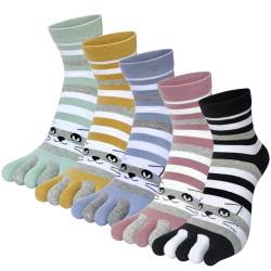 Sunvivid 5 Paare Zehensocken Damen Fünf Finger Socken aus Baumwolle Lustige Bunte Socken mit Zehen für Sport Laufende für Damen und Teenager-Mädchen, Größe 35-40 von Sunvivid