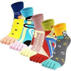 Sunvivid 5 Paare Zehensocken Damen Fünf Finger Socken aus Baumwolle Lustige Bunte Socken mit Zehen für Sport Laufende für Damen und Teenager-Mädchen, Größe 35-42 von Sunvivid